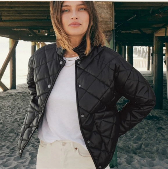 Z Supply Jackets & Blazers - Heritage Quilted Faux Leather Jacket- Black- Z Supply-Size XS